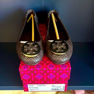 NEW Tory Burch Quilted Minnie Espresso Brown Ballet Flat